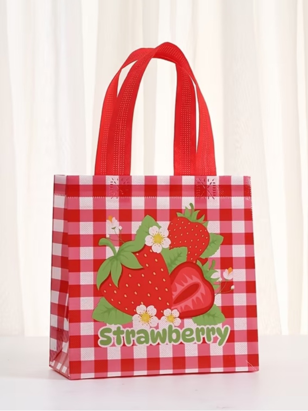 12 Strawberry Reusable Gift Bags Party Favor Tote Bags Tea Party Summer π - Picture 6 of 12